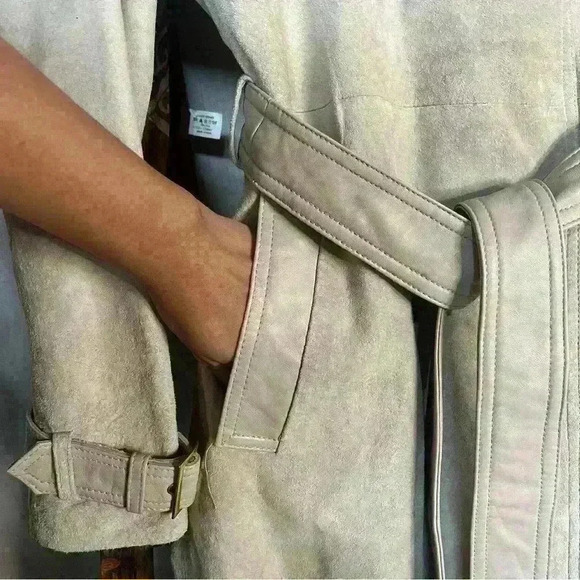 RARE Vintage Marciano Cream Leather Coat Size L - Picture 7 of 12